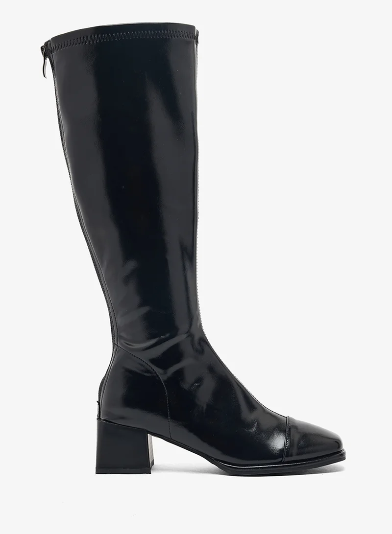 Ginger Faux Leather Block Heel Knee High Boots