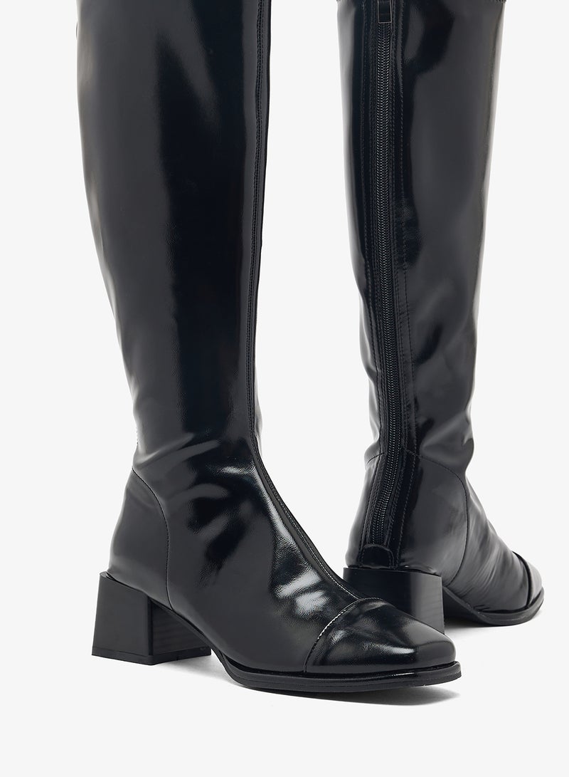Ginger Faux Leather Block Heel Knee High Boots - Image 4