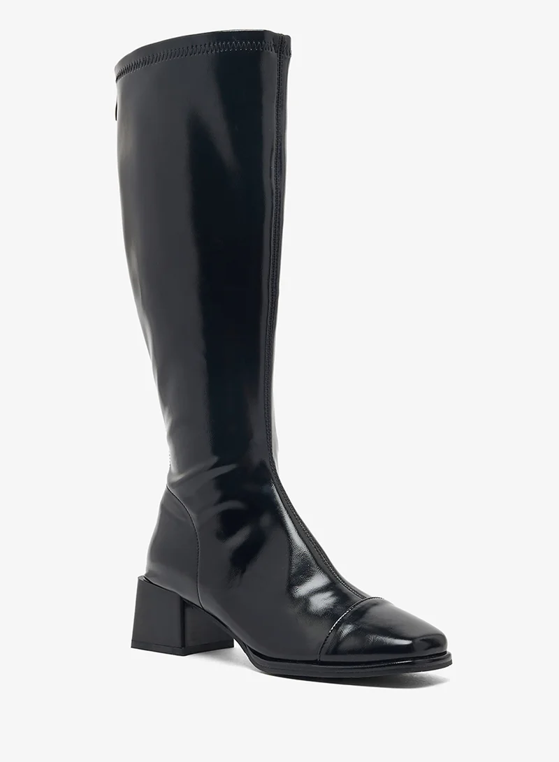 Ginger Faux Leather Block Heel Knee High Boots