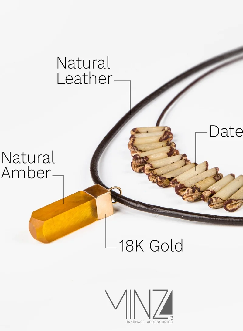 Minza  Minza Jose Unisex Necklace, 18K Gold, Beaded Pendant Necklace, with Date Pit Beads, Date Pit, Leather & Amber, Handmade Adjustable Jewelry  | Best Price UAE