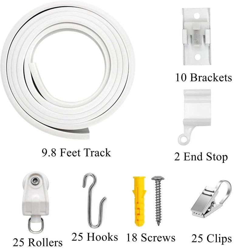 VRSS Flexible Bendable Curved Ceiling Curtain Track With Stainless Steel Curtain Clips, 3 Meters(9.8 ft) for L, U, Circle Shape Shower Curtain Track RV Curtain Track System Room Divider DIY - Image 2