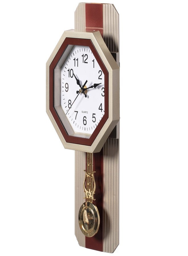 Clockswise Traditional Beige Round Wood- Looking Pendulum Plastic Wall Clock for Living Room, Kitchen, or Dining Room - Image 3