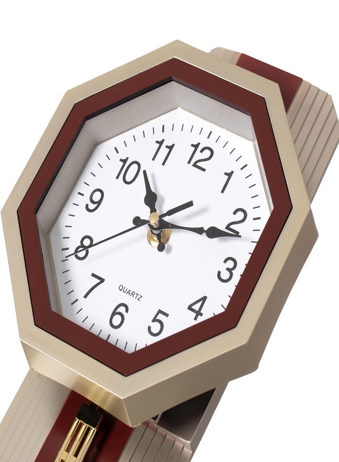 Clockswise Traditional Beige Round Wood- Looking Pendulum Plastic Wall Clock for Living Room, Kitchen, or Dining Room - Image 5