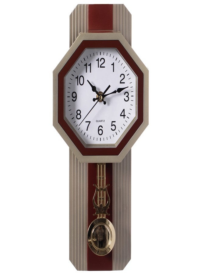 Clockswise Traditional Beige Round Wood- Looking Pendulum Plastic Wall Clock for Living Room, Kitchen, or Dining Room - Image 1