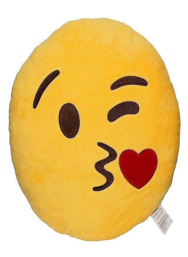 EvZ Emoji Throwingkiss Face Emoticon Cushion Stuffed Plush Soft Pillow, Official Certified, 32cm Yellow - Image 1
