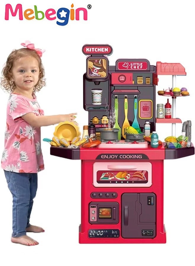 ميبيجين 77 PCS Kids Kids Kitch PlaySet Playend Steam للبنين والبنات ، لعبة المطبخ وضعها مع أضواء واقعية الأصوات محاكاة الرش واللعب بالوعة ، والتظاهر بتشغيل الطعام مع طفل صغير - Image 1