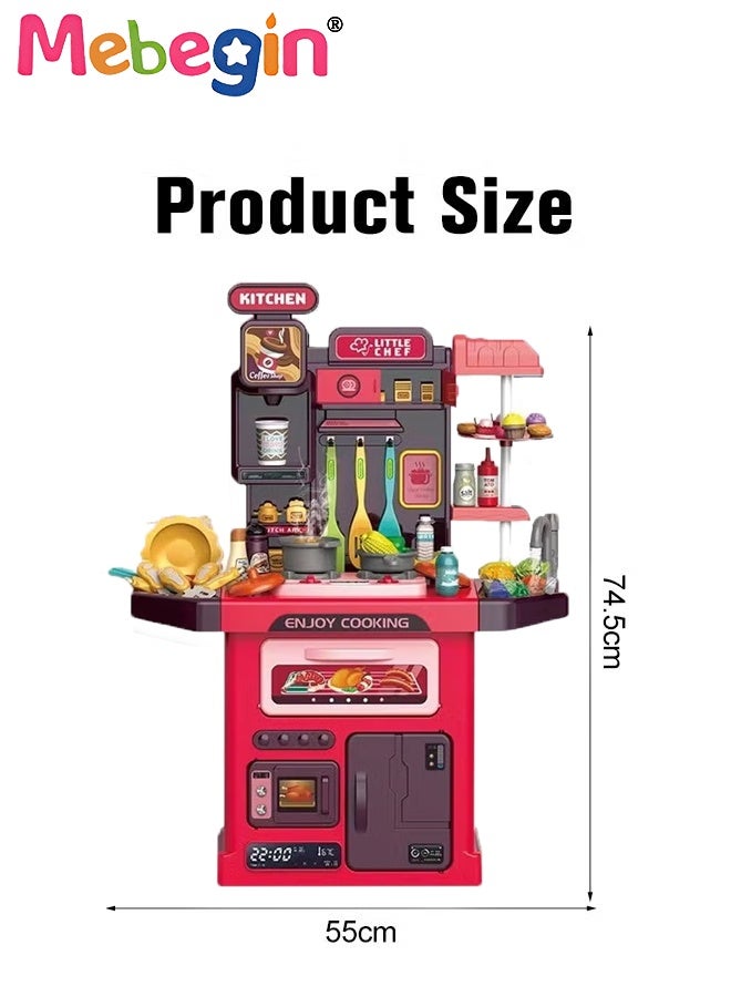 ميبيجين 77 PCS Kids Kids Kitch PlaySet Playend Steam للبنين والبنات ، لعبة المطبخ وضعها مع أضواء واقعية الأصوات محاكاة الرش واللعب بالوعة ، والتظاهر بتشغيل الطعام مع طفل صغير - Image 2