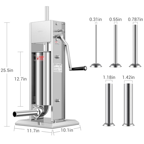 LEEVOT 11LBS/5L Manual Sausage Stuffer, Professional Stainless Steel Sausages Maker & Filler Kit with 2 Speed, 5 Stuffing Tubes, Vertical Meat Stuffers for Home Kitchen, Commercial Use - Image 3
