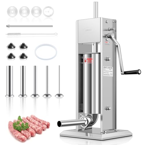 LEEVOT 11LBS/5L Manual Sausage Stuffer, Professional Stainless Steel Sausages Maker & Filler Kit with 2 Speed, 5 Stuffing Tubes, Vertical Meat Stuffers for Home Kitchen, Commercial Use - Image 1