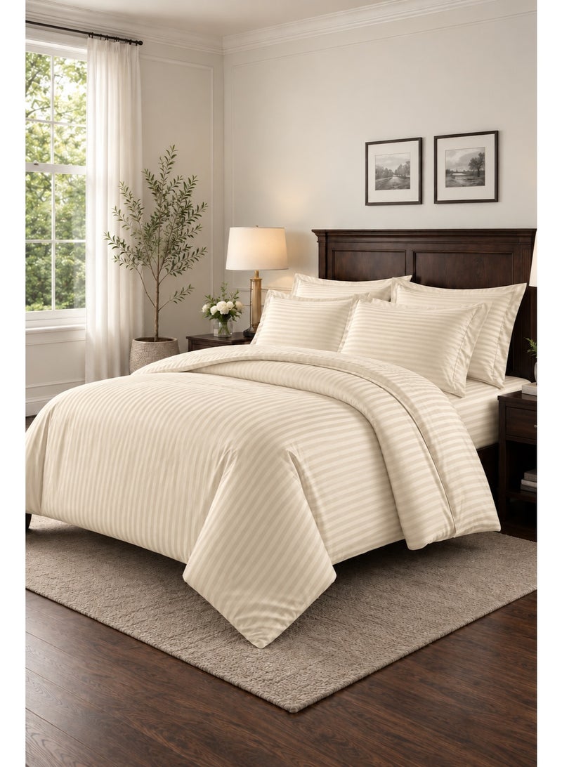 My Cotton Luxury Striped Beige Duvet Cover Set 6 Pieces King Size 220×240 cm – Premium Brushed Microfiber, Soft Cotton Feel, Fitted Sheet 180×200+30 cm & 4 Pillowcases 50×75 cm – Breathable Hotel Collection Bedding - Image 5
