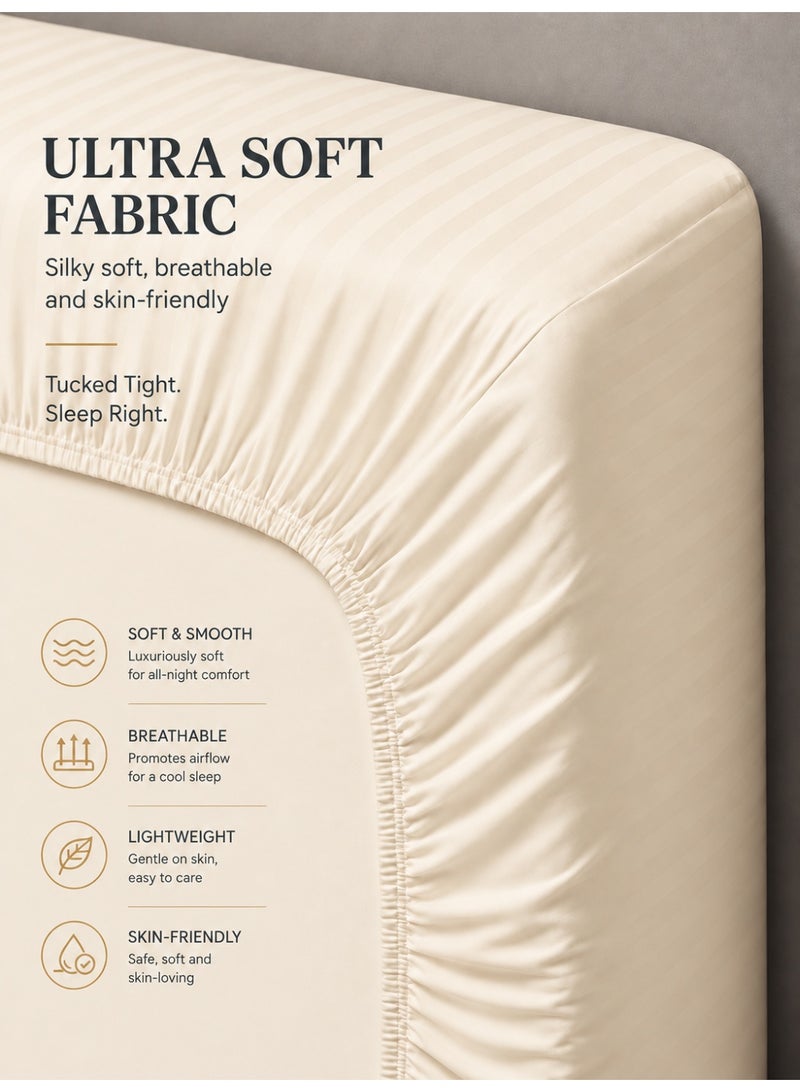 My Cotton Luxury Striped Beige Duvet Cover Set 6 Pieces King Size 220×240 cm – Premium Brushed Microfiber, Soft Cotton Feel, Fitted Sheet 180×200+30 cm & 4 Pillowcases 50×75 cm – Breathable Hotel Collection Bedding - Image 2