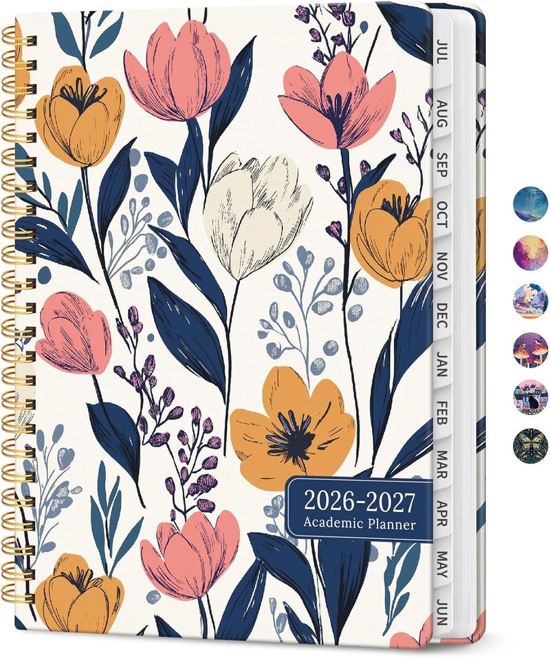 Taja Planner 2026–2027 Academic Book, Weekly and Monthly Layout, July 2026 to June 2027, Hardcover Agenda with Tabs, School and Office Supplies, A5 Size 6.3" x 8.5" - Tulip Medley - Image 1