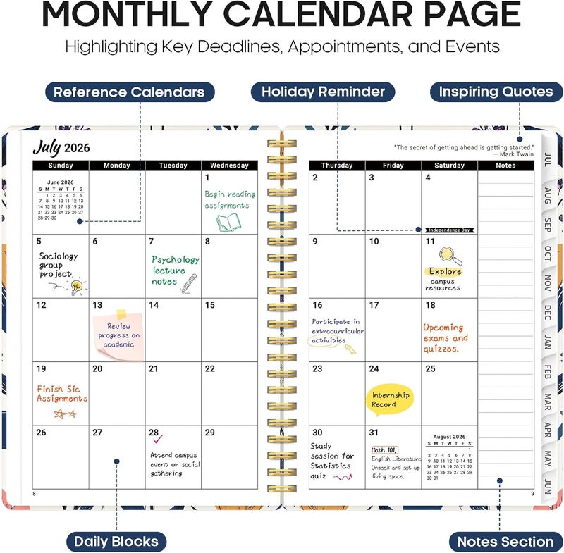 Taja Planner 2026–2027 Academic Book, Weekly and Monthly Layout, July 2026 to June 2027, Hardcover Agenda with Tabs, School and Office Supplies, A5 Size 6.3" x 8.5" - Tulip Medley - Image 2