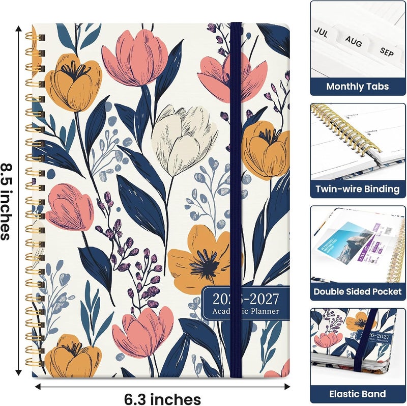 Taja Planner 2026–2027 Academic Book, Weekly and Monthly Layout, July 2026 to June 2027, Hardcover Agenda with Tabs, School and Office Supplies, A5 Size 6.3" x 8.5" - Tulip Medley - Image 4
