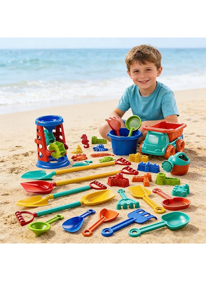 NAYIV Beach Toys Set 32PCS Beach Toy Kit with Sand Bucket Shovels Sand Molds Water Wheel Beach Tool Kit for Beach Travel Bucket Watering Can Molds Fun Beach Sand Toys Sandbox Toys Kids Sandcastle Construction Kit for Kids Ages 3-13 - Image 4