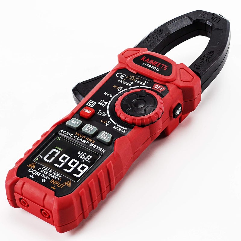 KAIWEETS HT208D Inrush Clamp Meter 1000A True RMS AC/DC Current Amp Meter, VFD, LOZ Mode, 6000 Counts, Measures Current Voltage Temperature Capacitance Resistance Diodes Continuity Duty-Cycle - Image 1