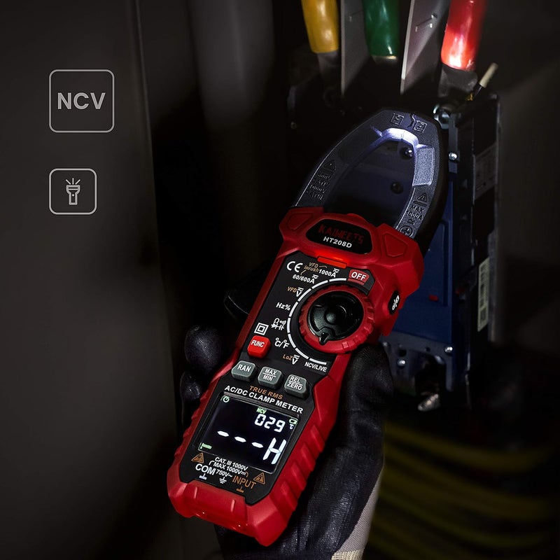 KAIWEETS HT208D Inrush Clamp Meter 1000A True RMS AC/DC Current Amp Meter, VFD, LOZ Mode, 6000 Counts, Measures Current Voltage Temperature Capacitance Resistance Diodes Continuity Duty-Cycle - Image 5