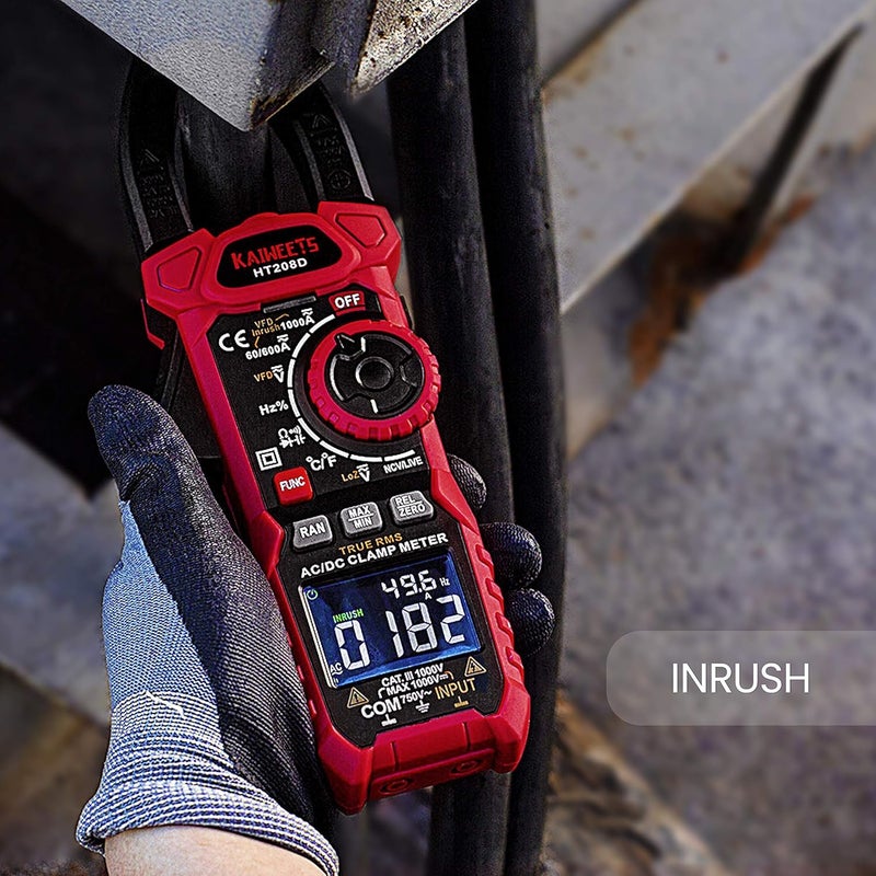 KAIWEETS HT208D Inrush Clamp Meter 1000A True RMS AC/DC Current Amp Meter, VFD, LOZ Mode, 6000 Counts, Measures Current Voltage Temperature Capacitance Resistance Diodes Continuity Duty-Cycle - Image 3