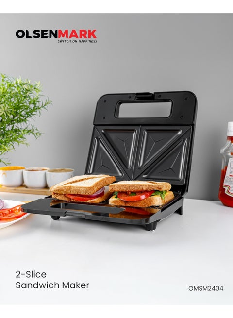 Sandwich Toaster/Toastie Maker With Deep Fill Non-Stick Hot Plates – 4-Slice Electric Grill Press Perfect For Toasted Cheese Snacks 750 W OMSM2404 Black
