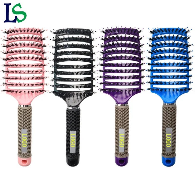Bluejw Curved Vent Hair Brush with Boar Bristles & Rubber Handle - Large Detangling Comb for Fast Drying & Styling - Image 2
