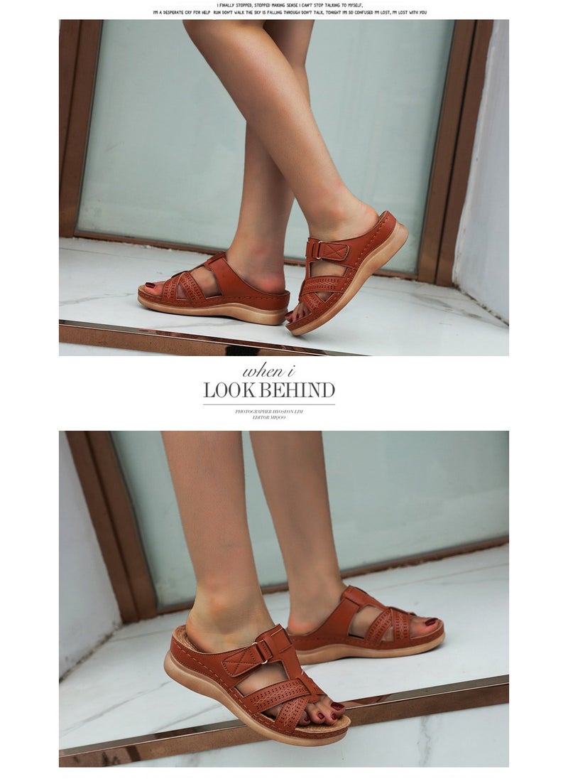 SIKETU Spring And Summer New Comfortable Casual Wedges To Wear Sandals Outside The Beach  Brown  - Image 2