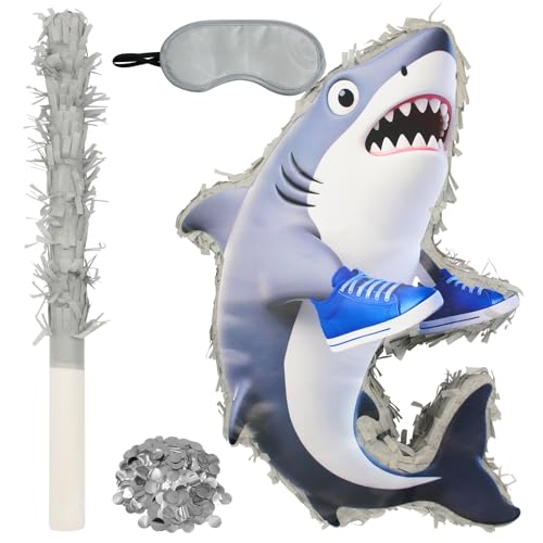WUEURU Shark PiataOcean Theme Shark Pinata with StickBlindfold and Confetti for Under the Sea Party Supplies Fishing Animal Theme Birthday Party Set154 - Image 1