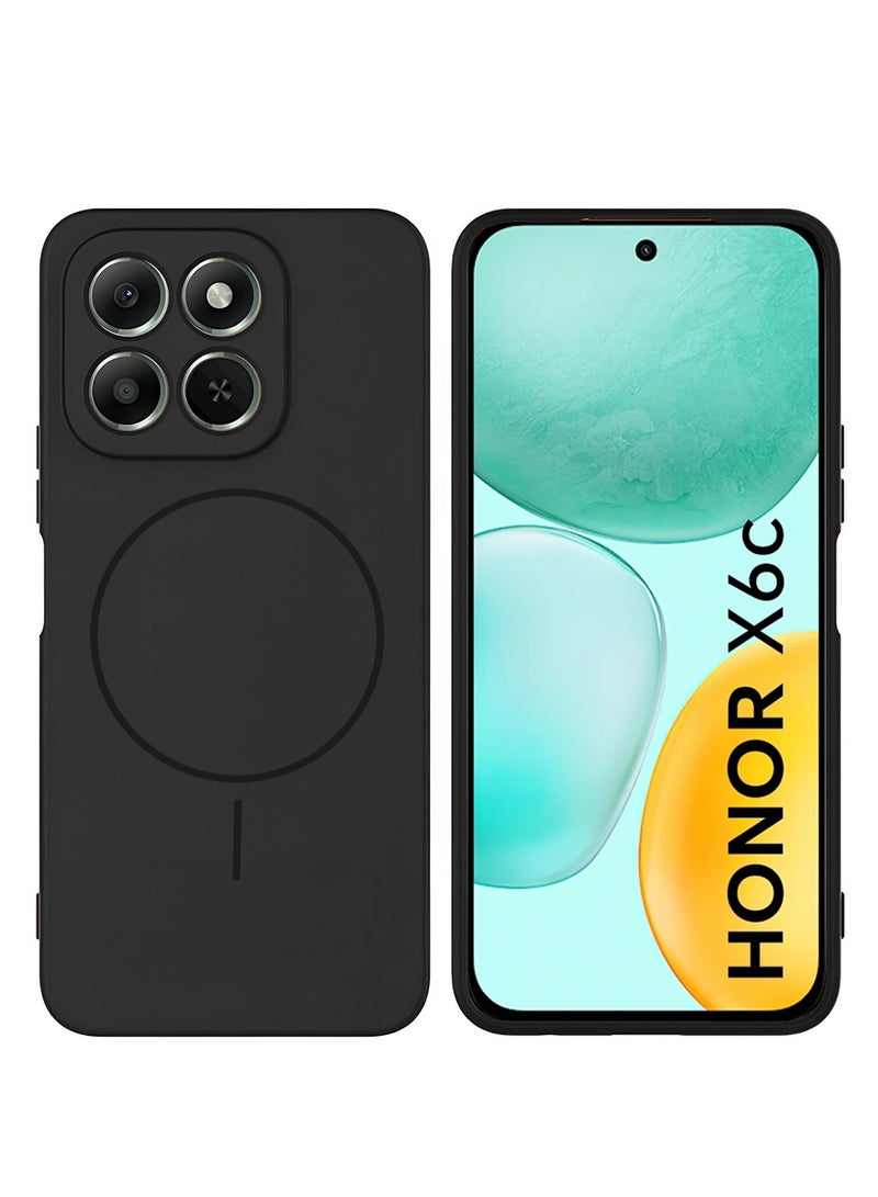 Wtech Honor X6c 4G 2025 Premium Liquid Silicone Compatible With Thin Magsafe Ring Case Cover (MCMPMN) - Black - Image 1