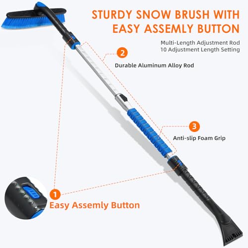 AstroAI 47.2" Ice Scrapers for Car Windshield and Extendable Snow Scraper with Foam Grip and 360° Pivoting Brush Head for Christmas Car Auto Truck SUV(Blue) - Image 2