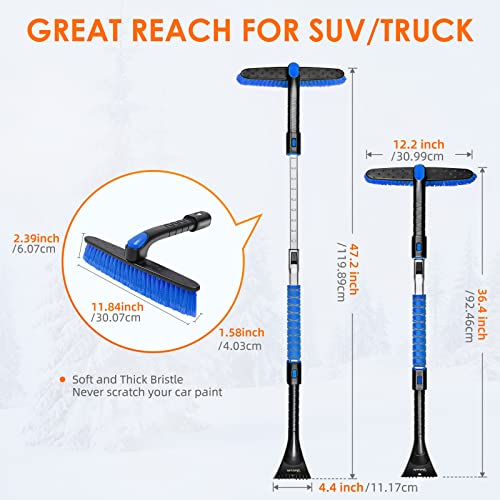 AstroAI 47.2" Ice Scrapers for Car Windshield and Extendable Snow Scraper with Foam Grip and 360° Pivoting Brush Head for Christmas Car Auto Truck SUV(Blue) - Image 5