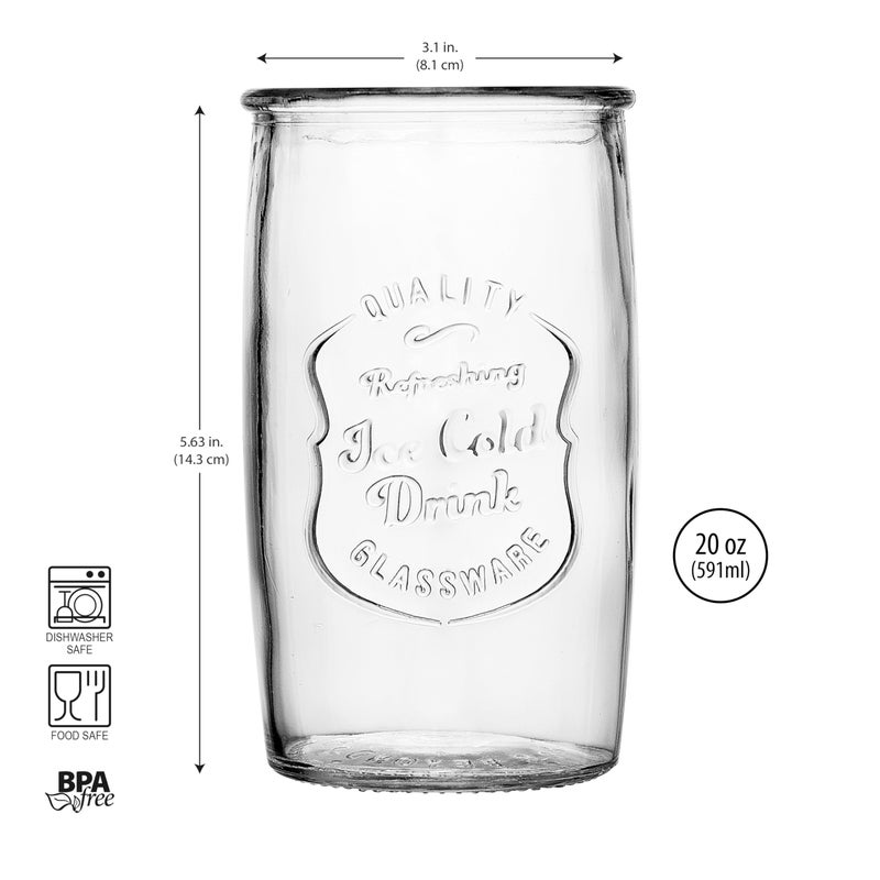 Glaver's Drinking Glasses Set of 4, Vintage Italian Style â€“ Elegant 20 Oz Clear Tumbler Glassware Setâ€“ Genuine Artisan-Made for, Refreshing Drinks, Beverages, Cocktails. - Image 4