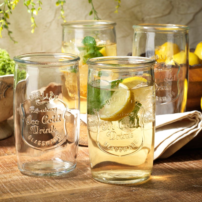 Glaver's Drinking Glasses Set of 4, Vintage Italian Style â€“ Elegant 20 Oz Clear Tumbler Glassware Setâ€“ Genuine Artisan-Made for, Refreshing Drinks, Beverages, Cocktails. - Image 2
