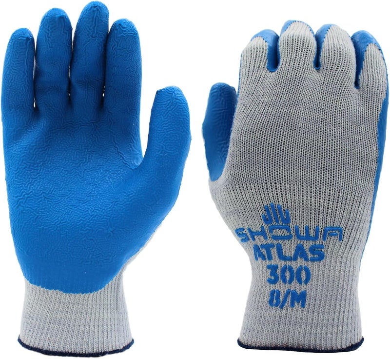 SHOWA Atlas 300BL-09 Natural Rubber Coated Work Gloves - Pack of 12 Pairs - Image 1