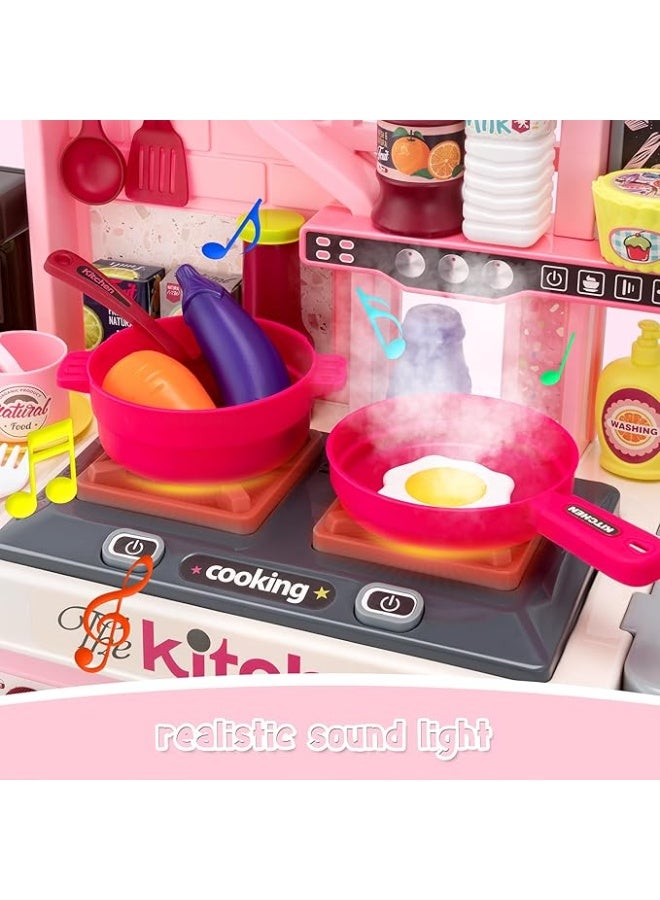 Kitchen Playset-53pcs Cooking Stove,Paly Sink,Oven,Kitchen Toys with Realistic Lights&Sounds，Pretend Play Toys,Kitchen Toys for Toddlers 1 2 3 (Pink) - Image 2