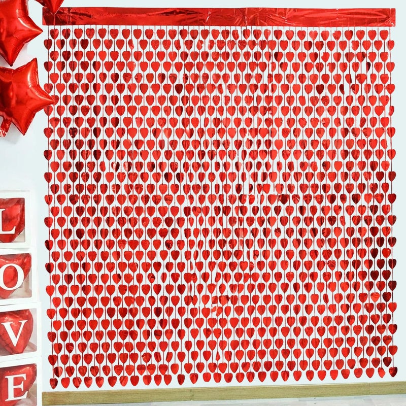 INPLUSTOP 3 Pack Valentines Day Decorations, 3.3 x 6.6 FT Red Heart Foil Fringe Curtains Valentine's Photo Backdrop Streamers for Valentines Party Decorations Galentines Day Decor Wedding Birthday Party Supplie - Image 1