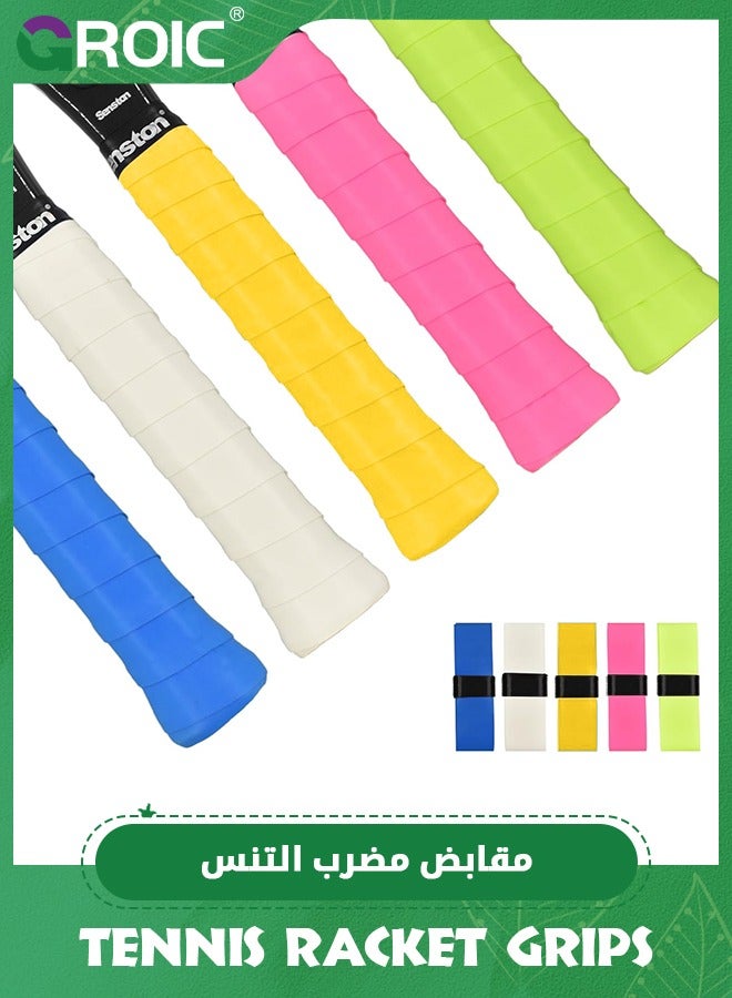 GROIC 5 قطع من قبضة المضرب المضادة للانزلاق، مثقوبة فائقة الامتصاص، قبضة تنس الريشة الزائدة، قبضة كرة البيسبول الزائدة، شريط قبضة احترافي لكرة البيسبول، التنس، مضارب كرة الريشة، مسامي وسريع الجفاف - Image 1
