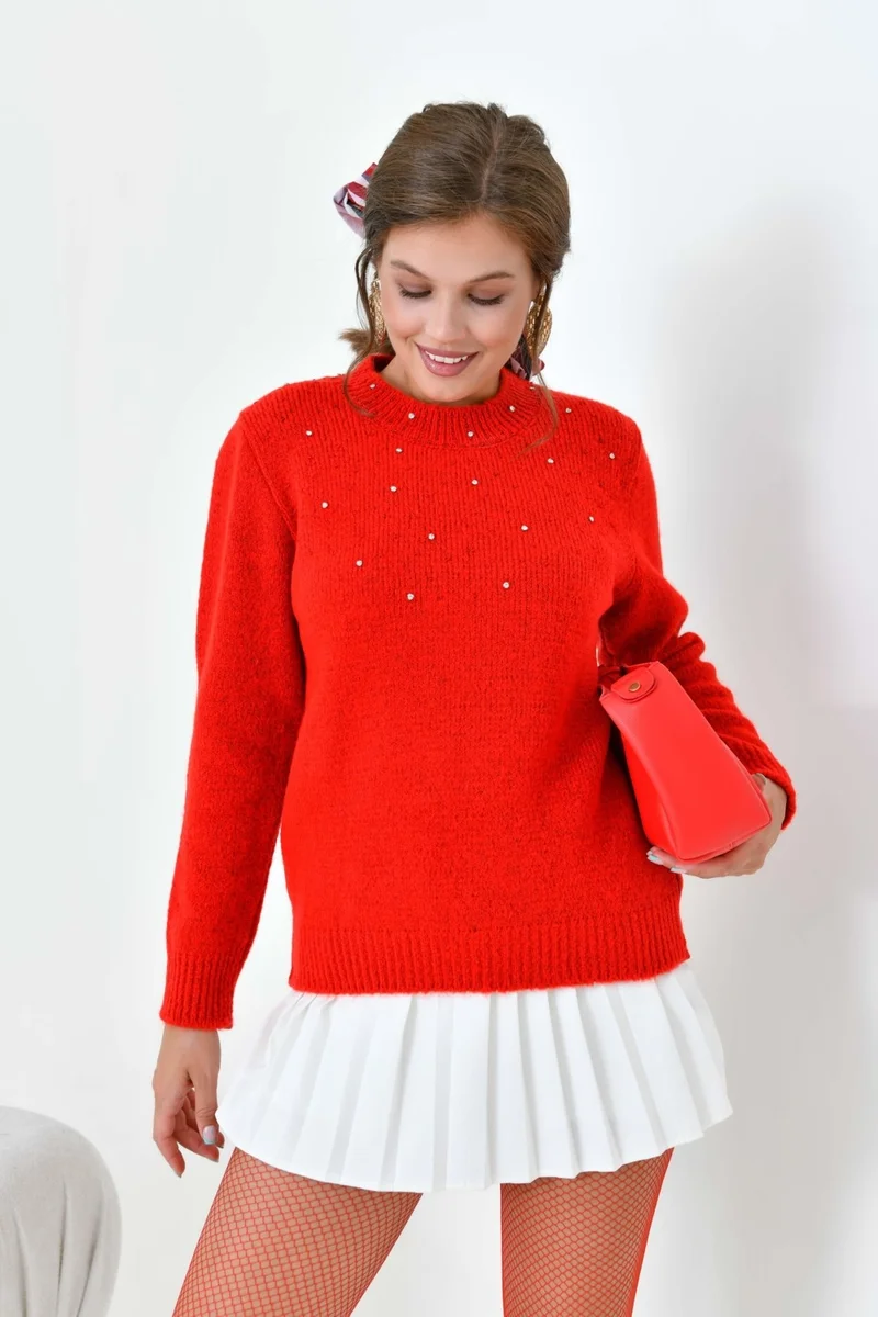 Garmi Women's Beaded Sweater Red