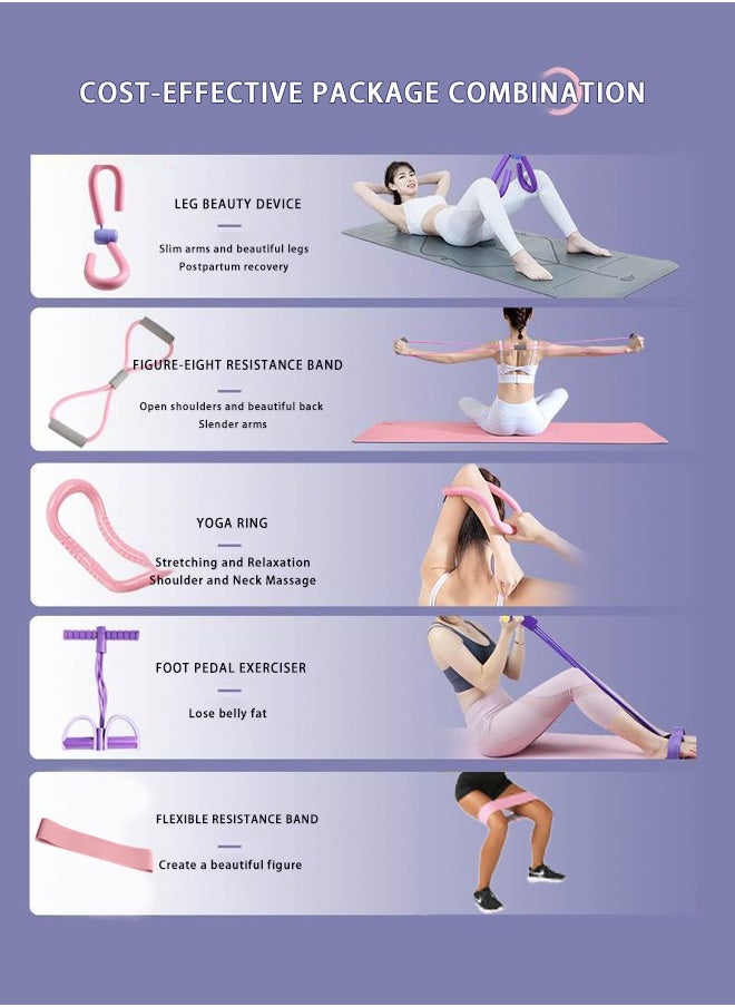 ULHYC 5-Piece Skin-Friendly Resistance Fitness Bands, Yoga Fitness Set With Tensioners, Yoga Rings, Tension Ropes, Etc Combination Training Doubles The Effect  - Image 2
