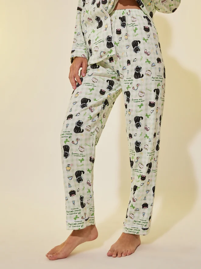 Styli Styli Graphic Print Buttoned Shirt and Pyjama Set