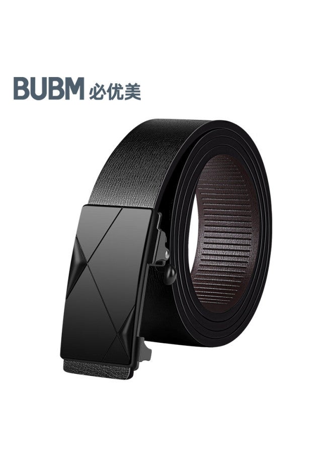 Biyoumei Men's Genuine Leather Belt With Automatic Buckle, Simple Casual Waistband, Gift For Boyfriend, Black, 120cm