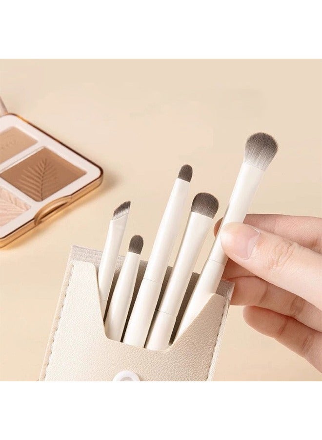 Generic Eyeshadow Brush Set with Pack, Ceramic White Bevel Brush 5pcs For Concealer/Eyeshadow/Eyeliner/Eyebrows/Nose, Professional Eye Makeup Brush with PU Leather Bag, Makeup Tools, Power Grip Travel Brush (White, 5pcs) - Image 2
