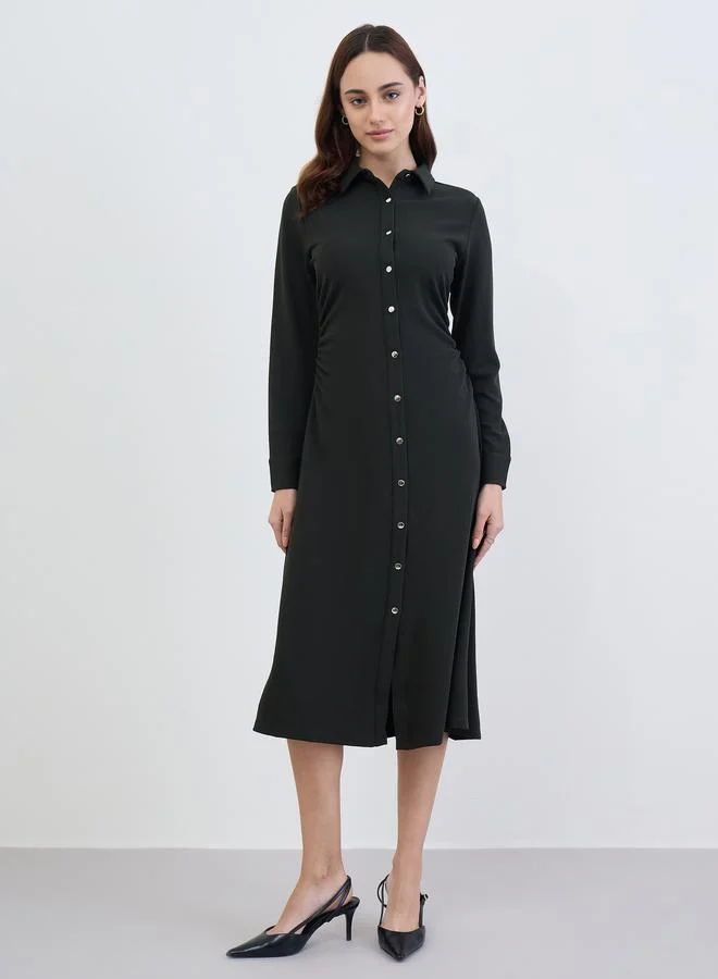 Styli black Solid Long Sleeves Shirt Midi Dress for Women | Best Price UAE