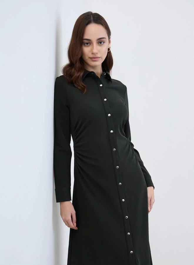 ستايلي فستان قميص ميدي بأكمام طويلة