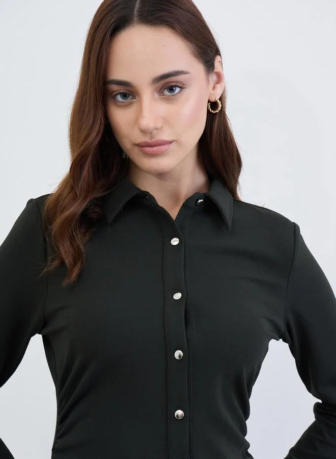 Styli black Solid Long Sleeves Shirt Midi Dress for Women | Best Price UAE
