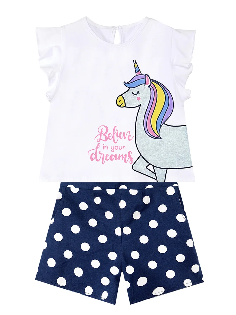 Denokids Shinny Unicorn Girl T-shirt&Shorts Set
