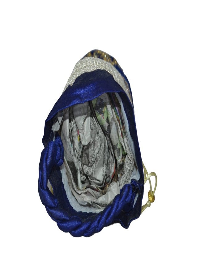 Prijam Women's Designer Golden Embellished Work Potli Bag and Sagun Gift Pouches, Blue - Image 3