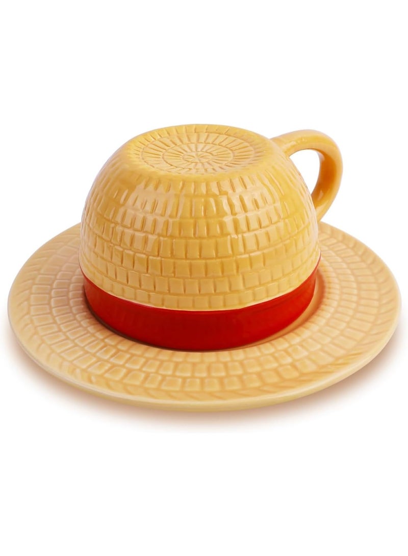 Onepiece أنيمي كأس القهوة السيراميكية Demitasse للإسبريسو، مجموعة مجموعة الشاي الحليب كأس القهوة، قبعة القش كأس إسبريسو البضائع لمحبي الأنيمي عيد ميلاد عيد الميلاد (الأصفر) - Image 1