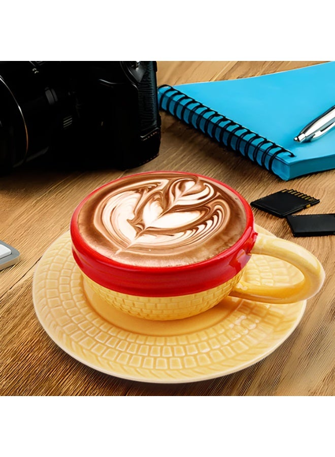 Onepiece أنيمي كأس القهوة السيراميكية Demitasse للإسبريسو، مجموعة مجموعة الشاي الحليب كأس القهوة، قبعة القش كأس إسبريسو البضائع لمحبي الأنيمي عيد ميلاد عيد الميلاد (الأصفر) - Image 4