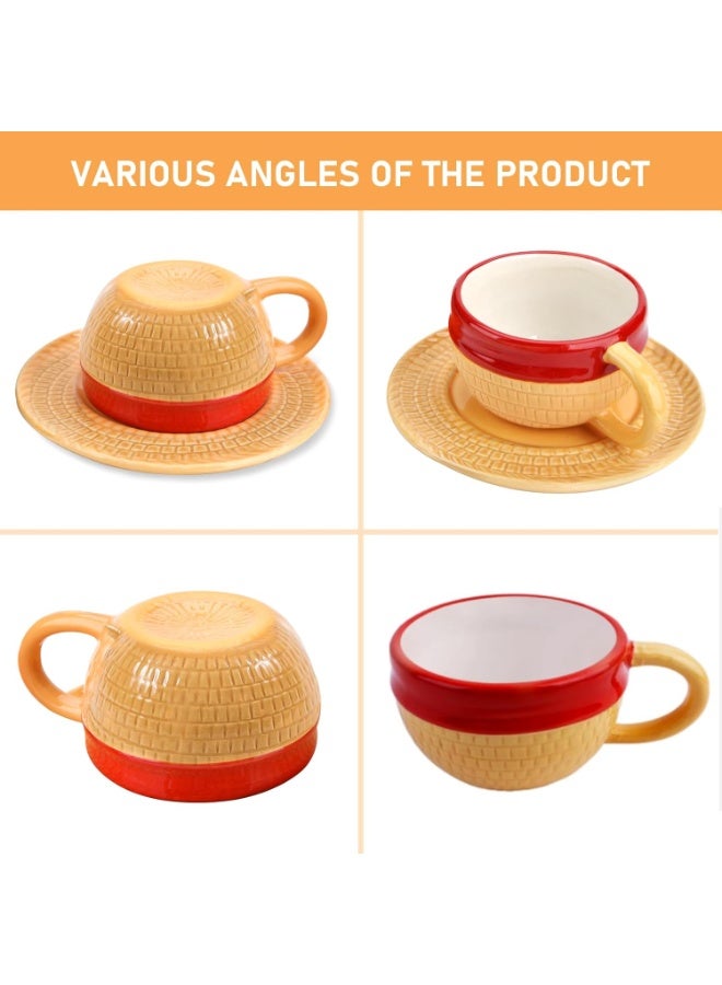 Onepiece أنيمي كأس القهوة السيراميكية Demitasse للإسبريسو، مجموعة مجموعة الشاي الحليب كأس القهوة، قبعة القش كأس إسبريسو البضائع لمحبي الأنيمي عيد ميلاد عيد الميلاد (الأصفر) - Image 5