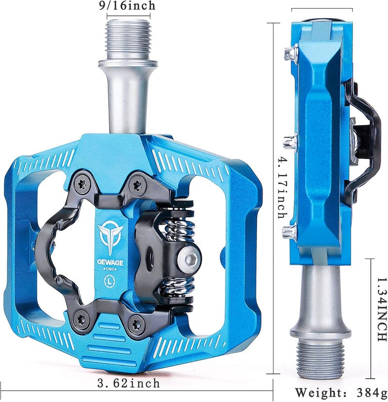 GEWAGE Bicycle Pedals for SPD, 3 Sealed Bearings, Double Function, Flat and Click Pedal, Lightweight Aluminium MTB Pedals 9/16 Inch with Cleats for MTB, Road Bike - Image 2