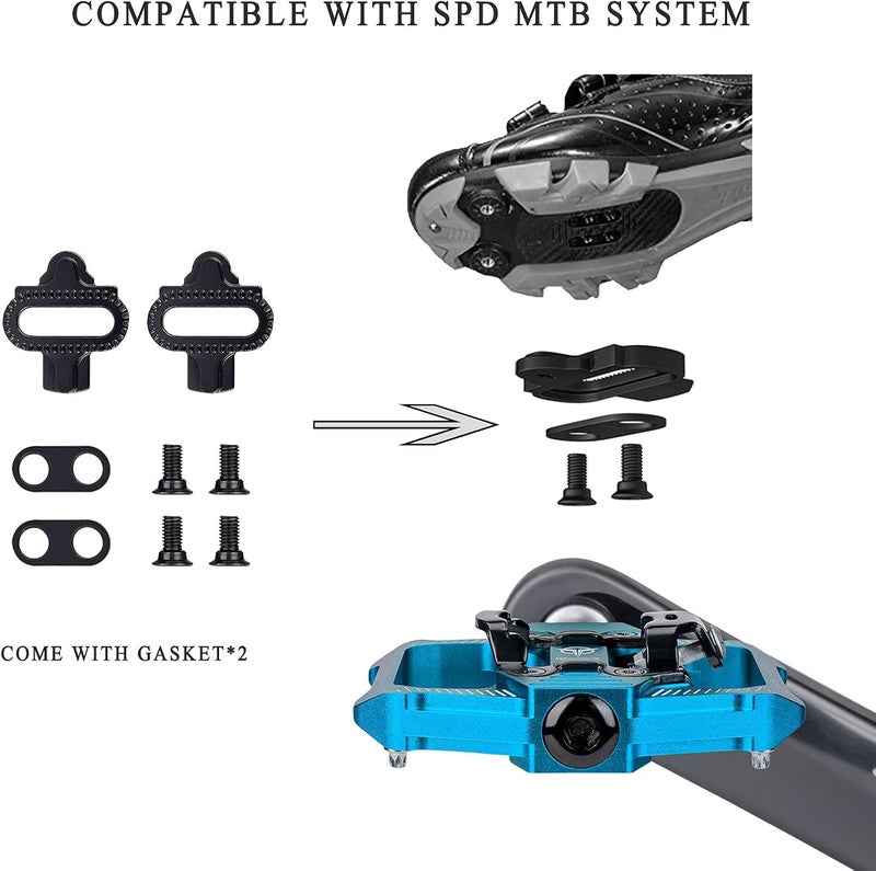 GEWAGE Bicycle Pedals for SPD, 3 Sealed Bearings, Double Function, Flat and Click Pedal, Lightweight Aluminium MTB Pedals 9/16 Inch with Cleats for MTB, Road Bike - Image 3